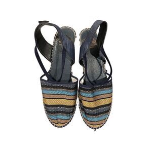 Andre Assous Leather Espadrilles Wedge Sandals Metallic Blue